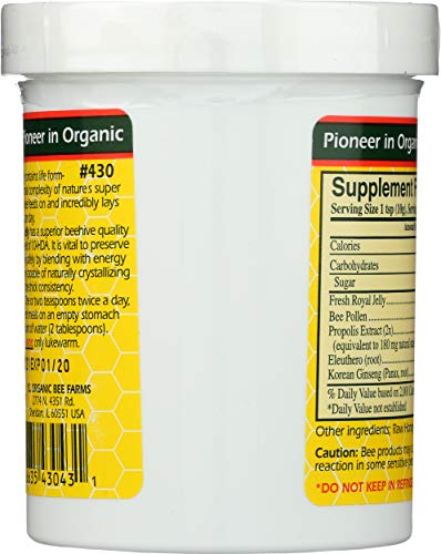 11.5 oz jar label showing royal jelly content