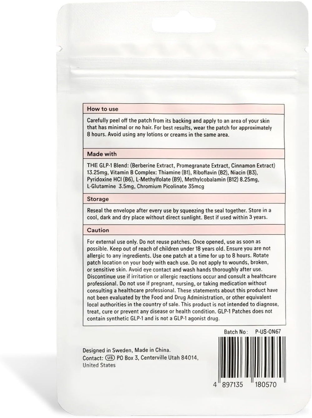 GLP-1 patches applied to clean dry skin