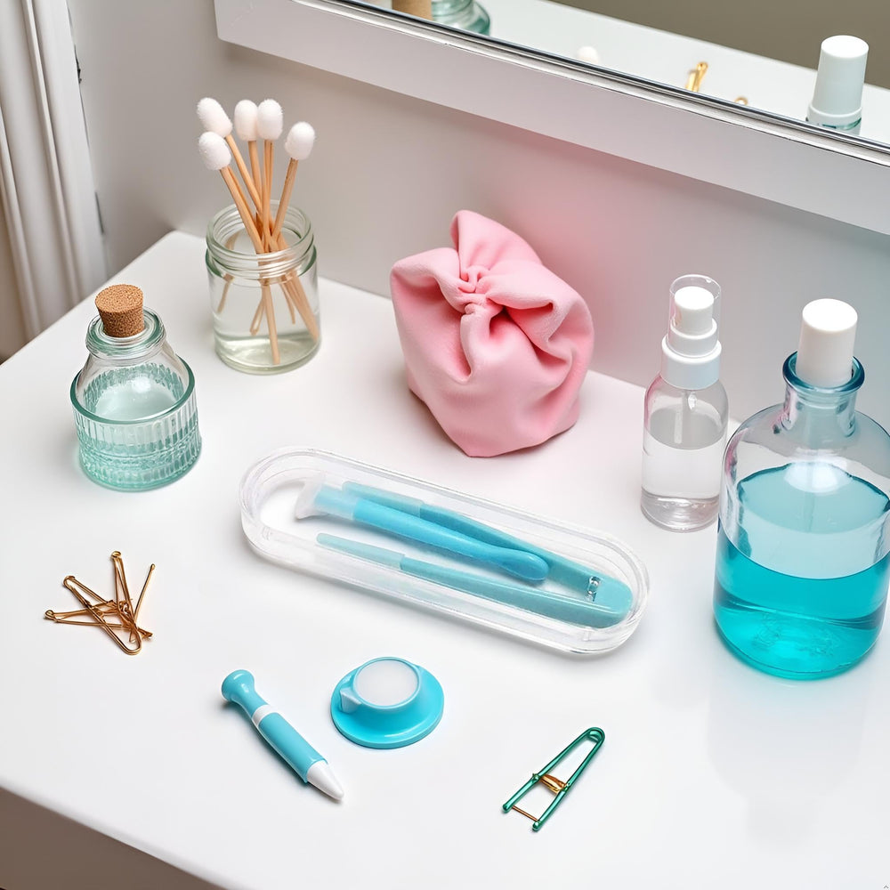 Close-up of YuanHolumid blue contact applicator in use