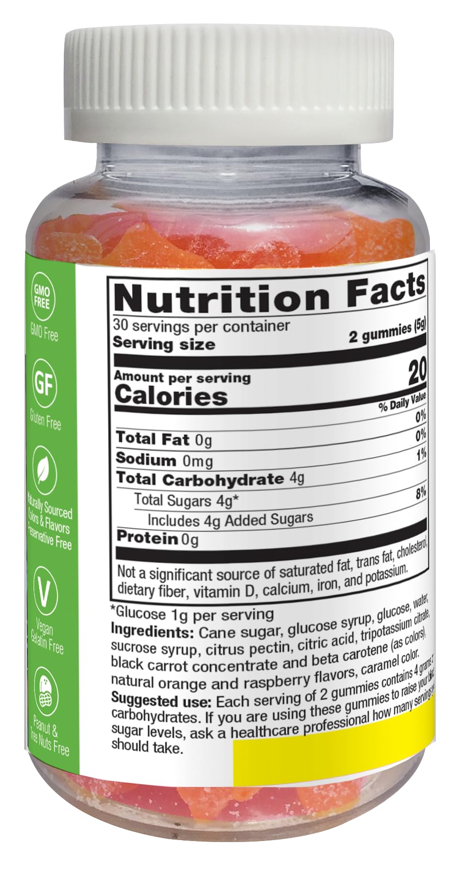 Nutrition facts and ingredients of YUM-V'S Glucose Gummies