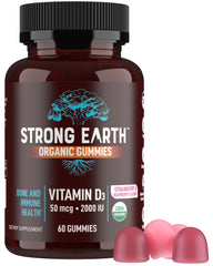 Bottle of YUM-V'S Strong Earth Organic Vitamin D3 Gummies with label visible