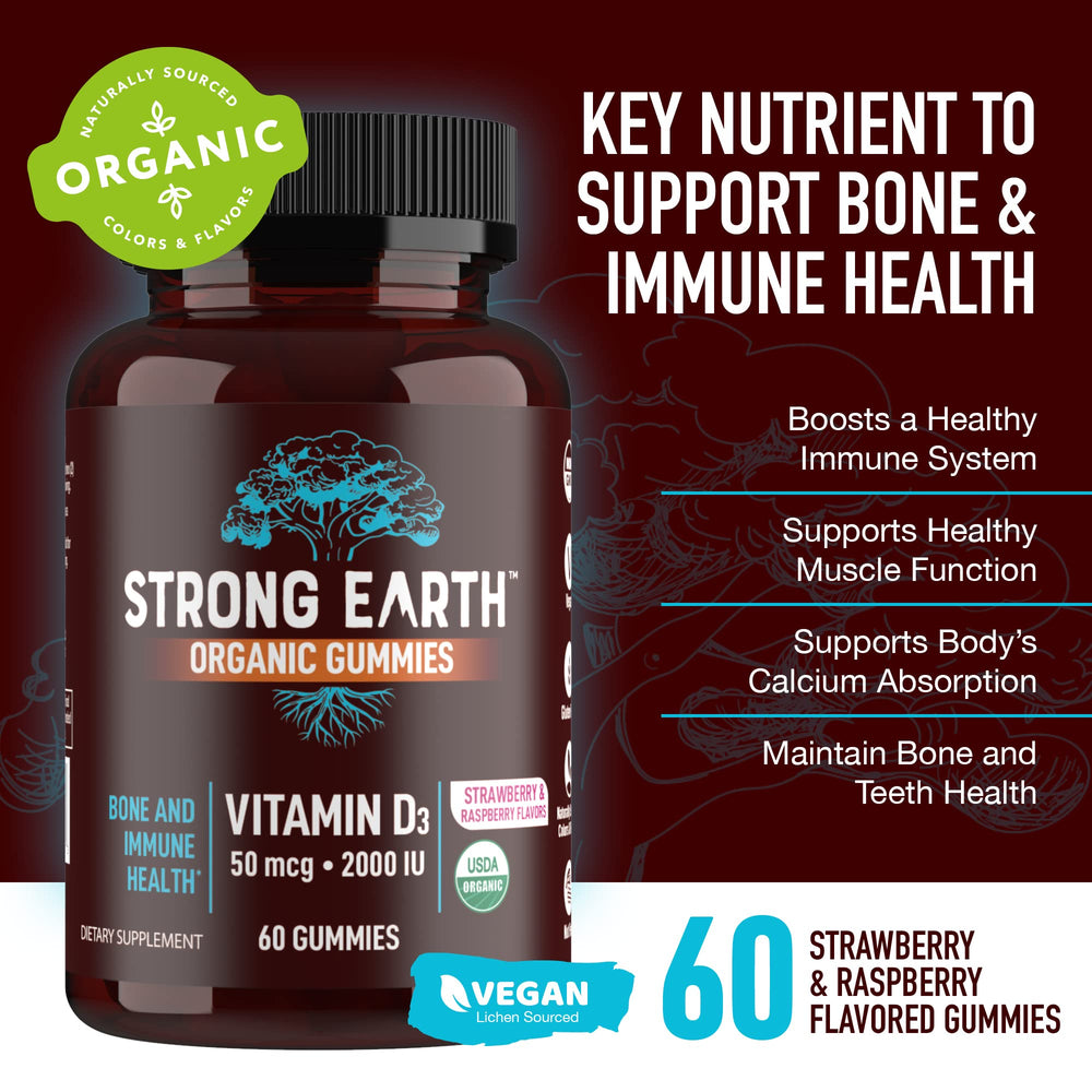 Close-up of strawberry and raspberry flavored vegan Vitamin D3 gummies