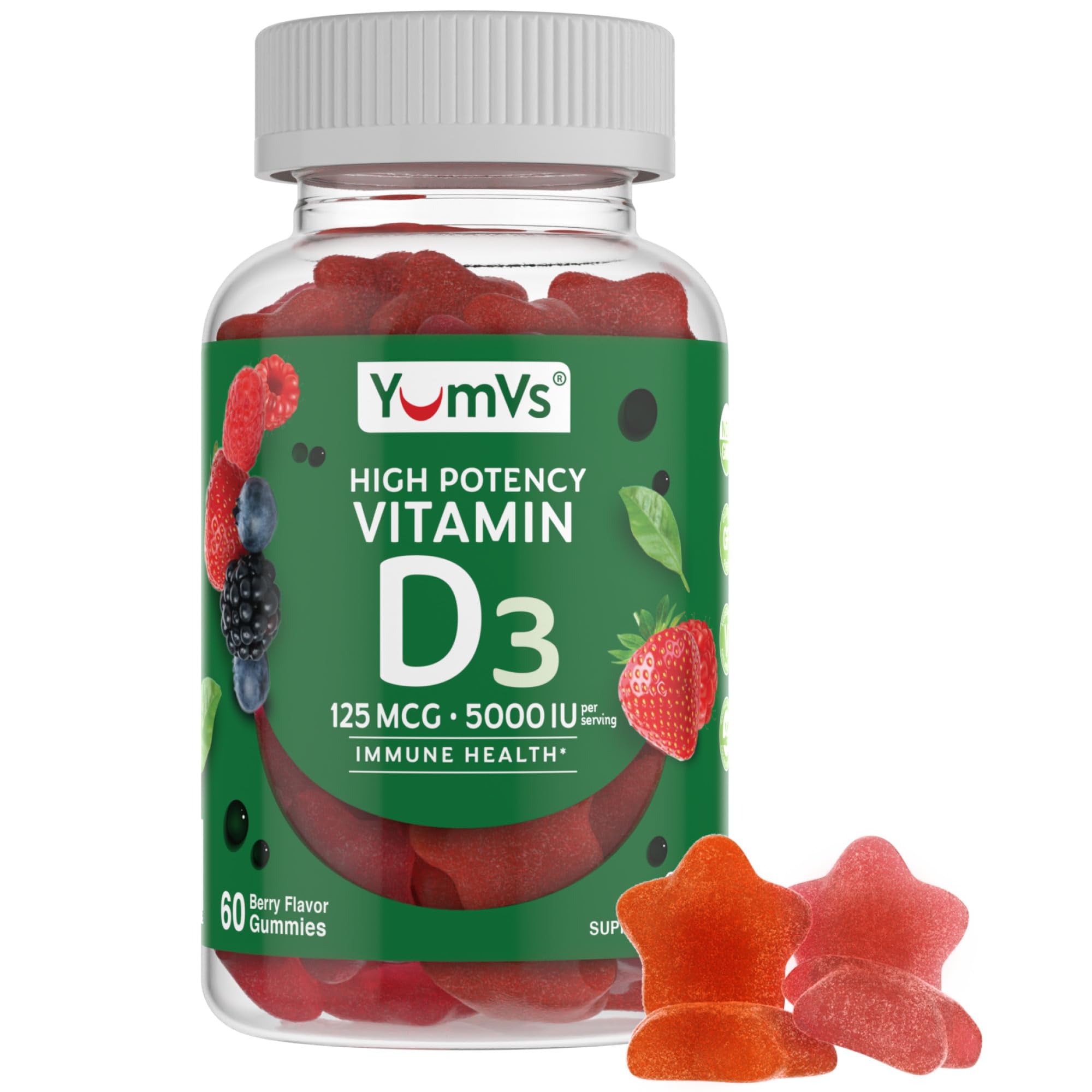 Front view of YUM-V'S Vitamin D3 Gummies bottle