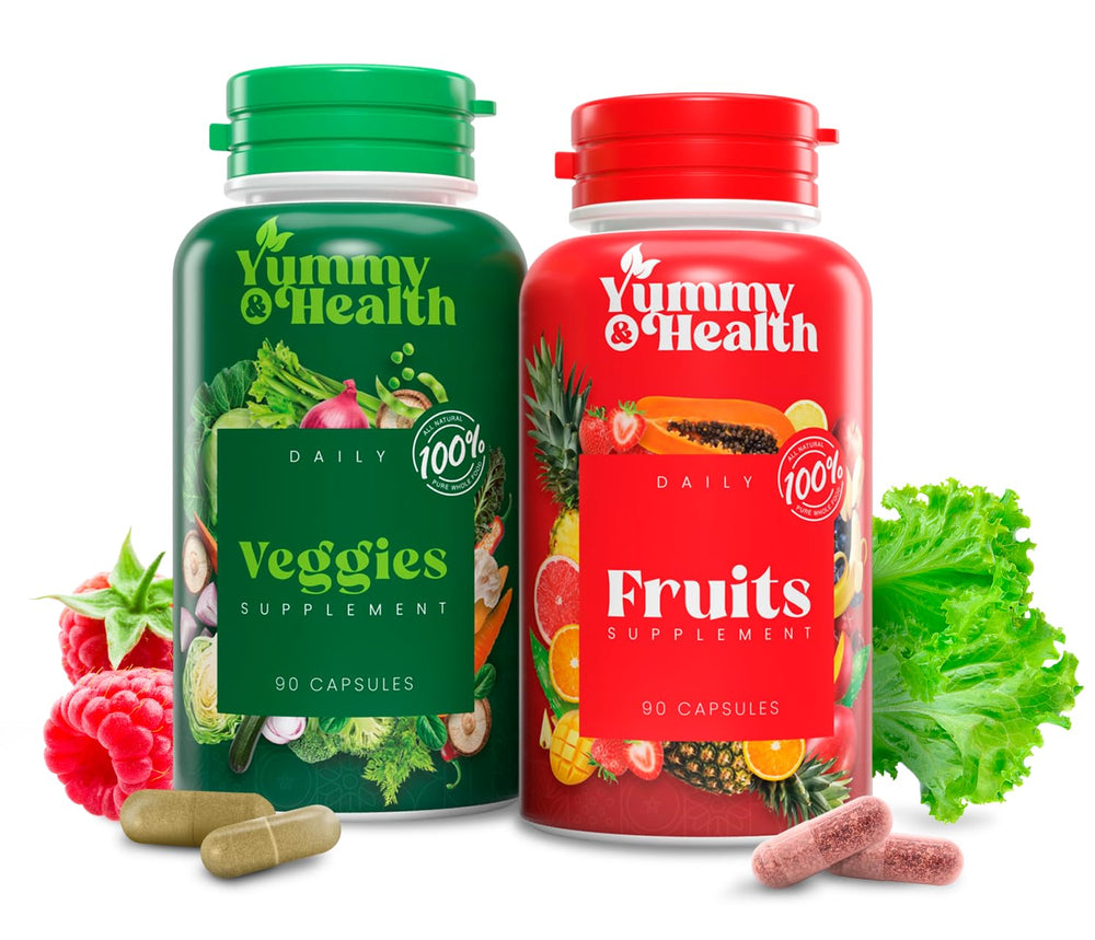 Yummy & Health fruits & veggies capsules bottle for convenient daily nutrition and fiber support.