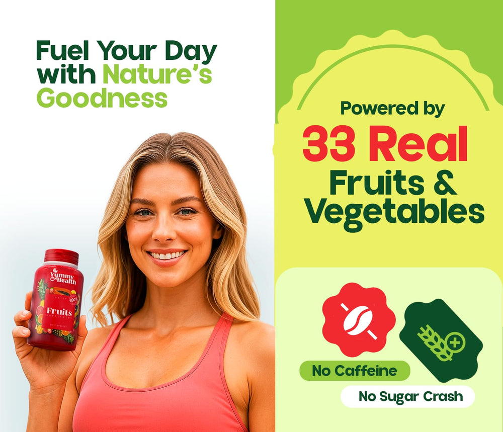 Yummy & Health bottle open capsules ready to pour into water or smoothie for a nutritious boost.