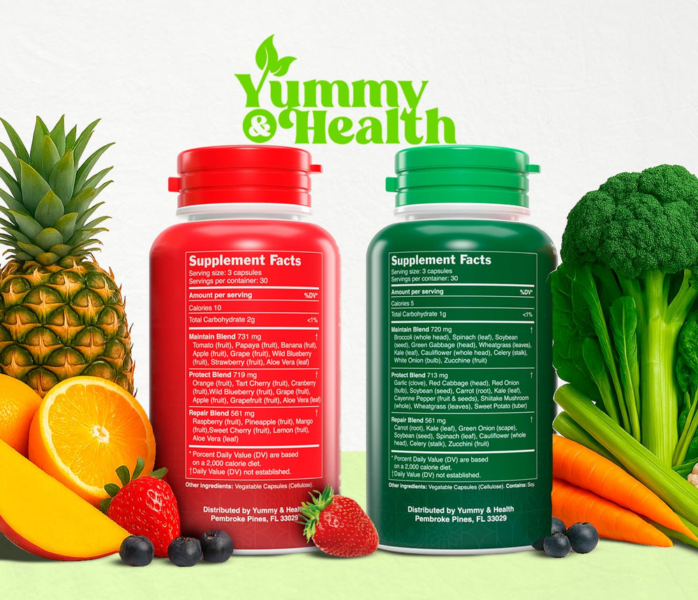 Yummy & Health travel-pack image shows portable capsules for on-the-go nutrition.