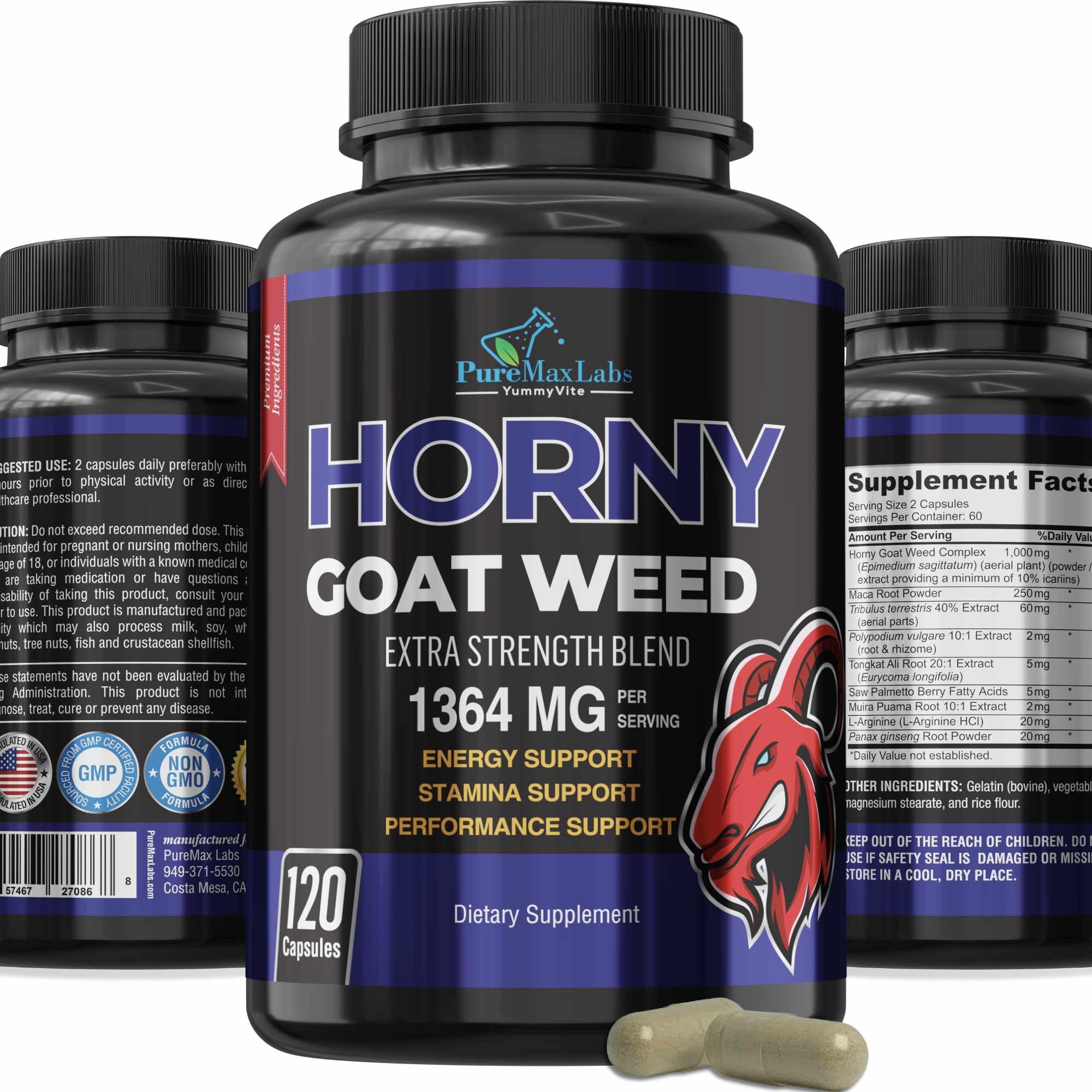 Bottle of YUMMYVITE Horny Goat Weed Extra Strength - 120 capsules