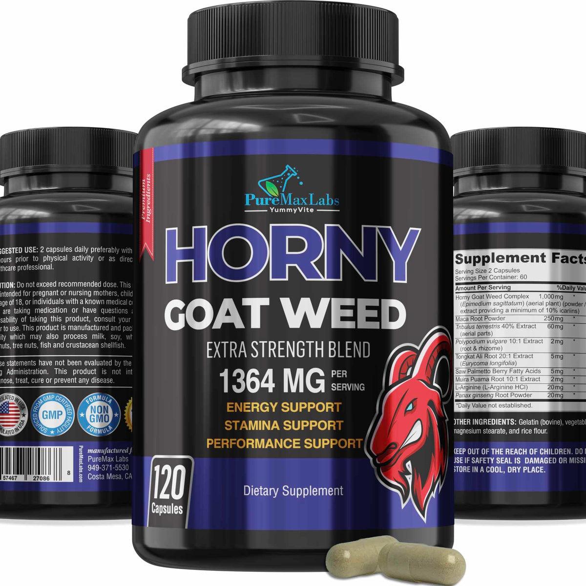 Bottle of YUMMYVITE Horny Goat Weed Extra Strength - 120 capsules