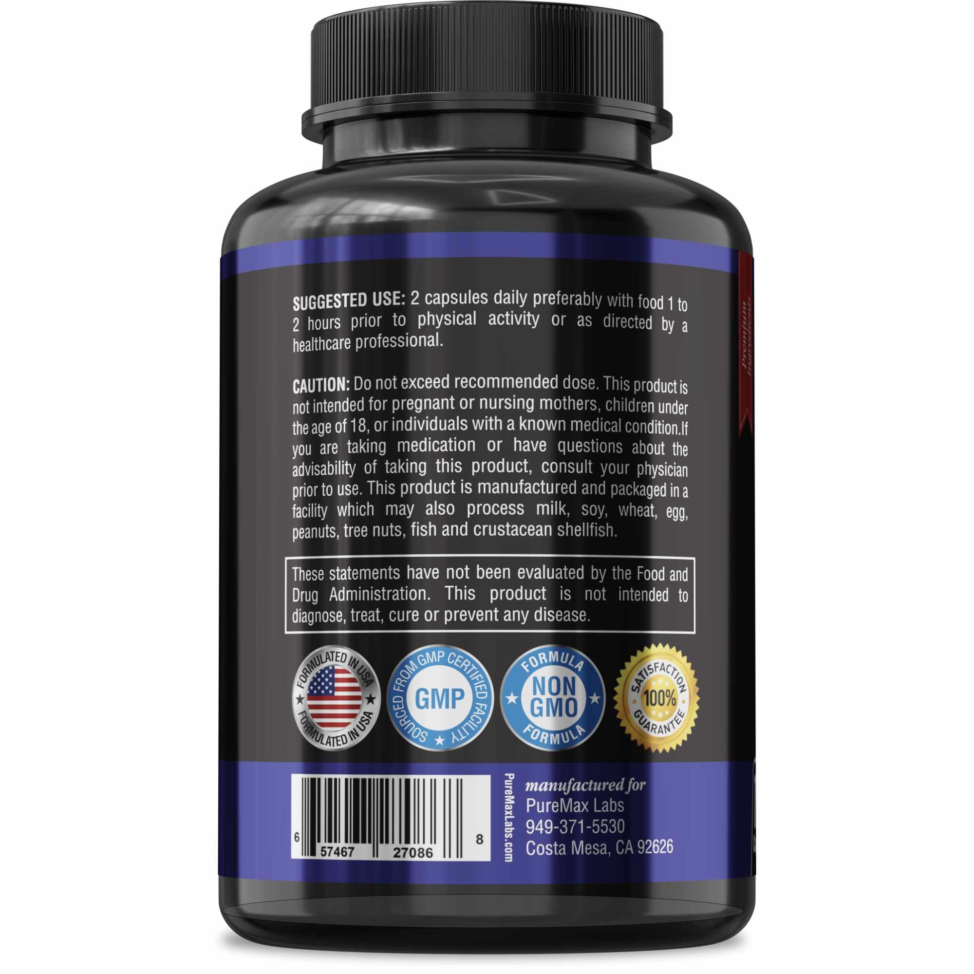 Supplement facts panel and non-GMO claim on bottle