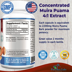 Close-up of Muira Puama capsule showing 2200mg equivalent