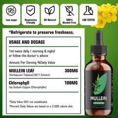 Close-up of YUMOYI Chlorophyll & Mullein Drops bottle