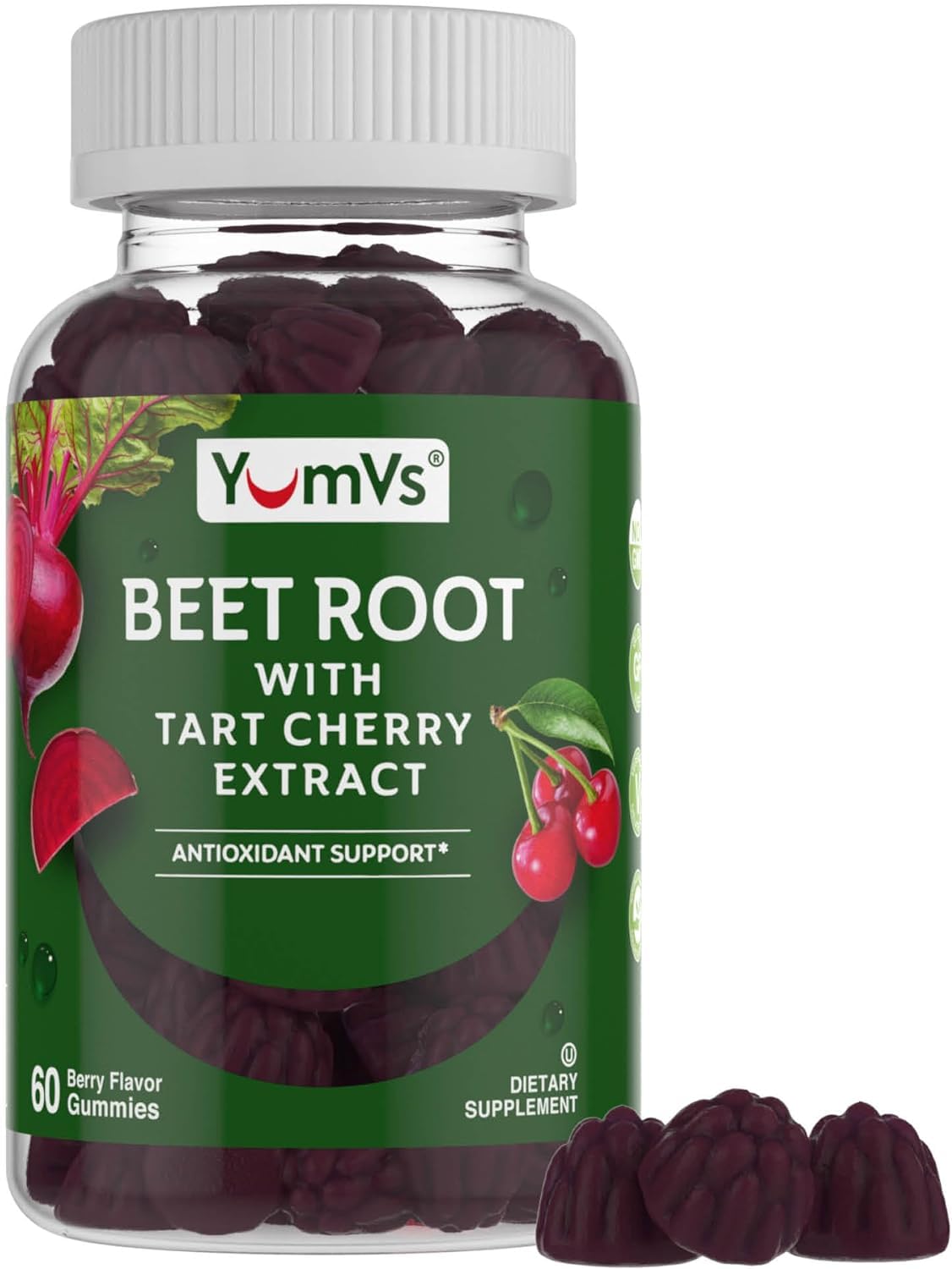 YUM-V'S Beet Root Gummies Berry Flavor bottle front - 60 count
