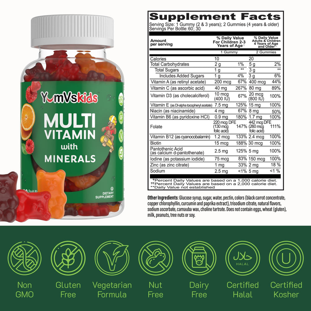 Ingredients list for YumVs Kids Multivitamin Gummies