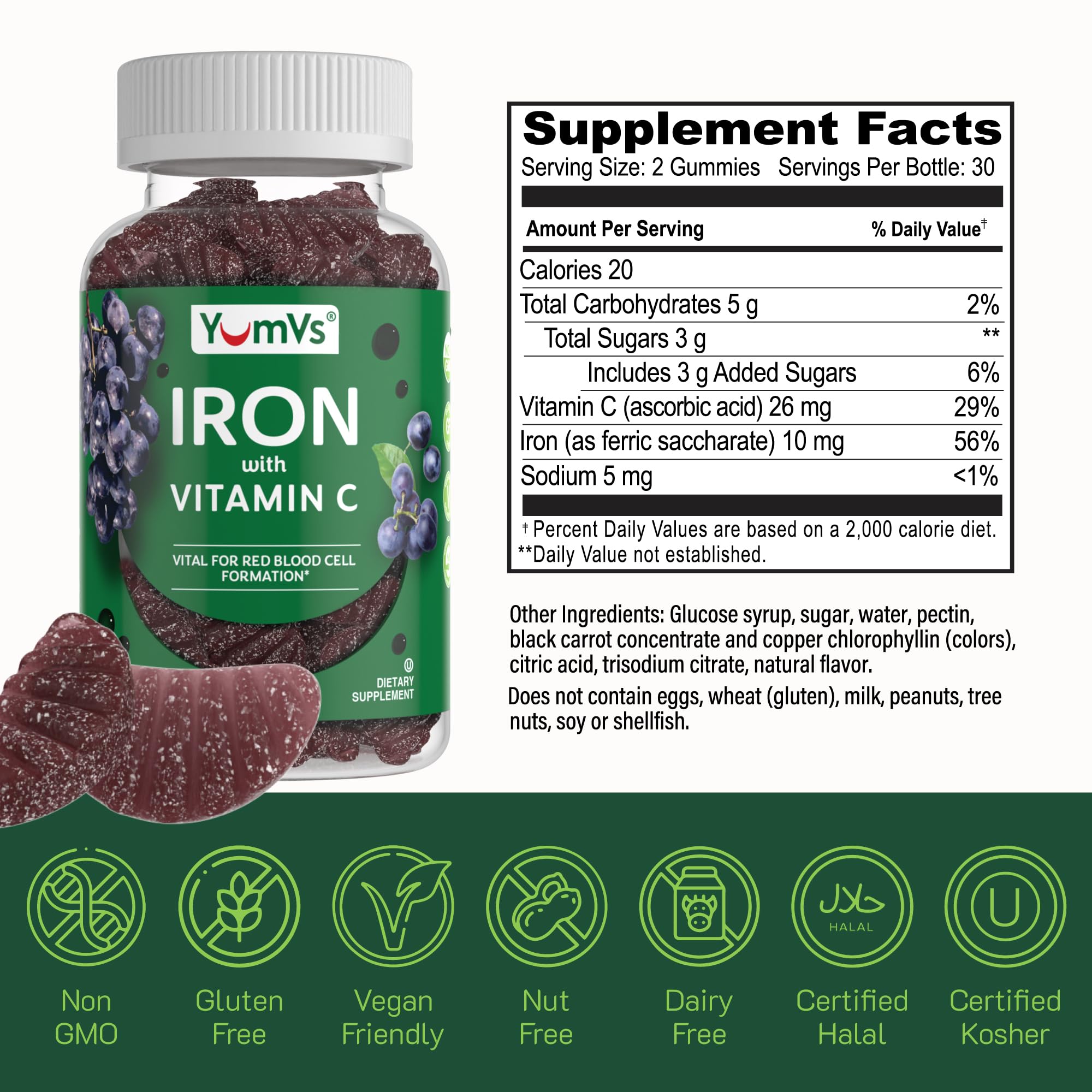 Non-GMO, vegetarian and gelatin-free ingredients