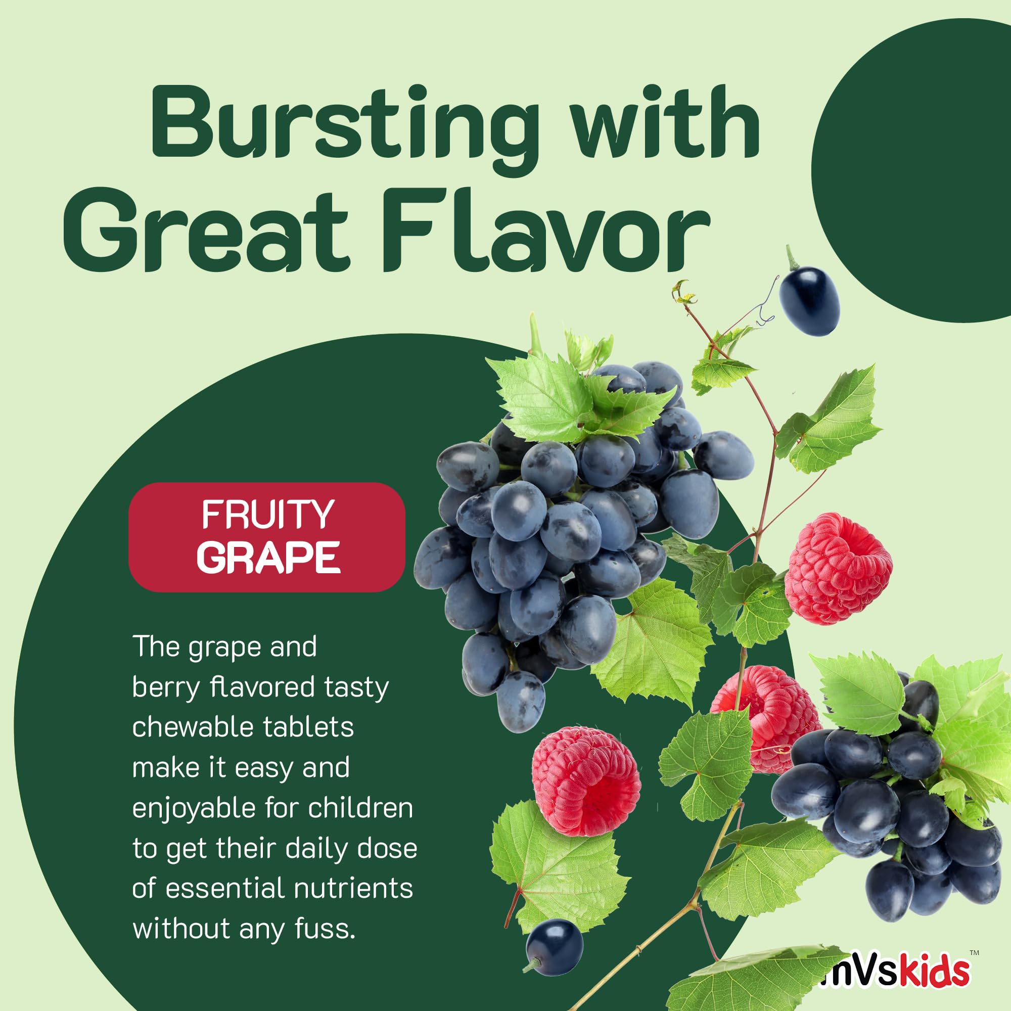 Grape and berry flavored chewable tablet for kids