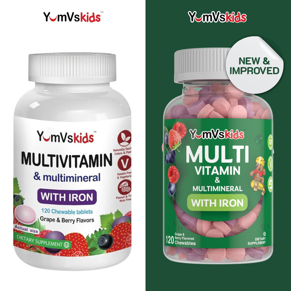 Front view of YumVs Kids Multivitamin bottle