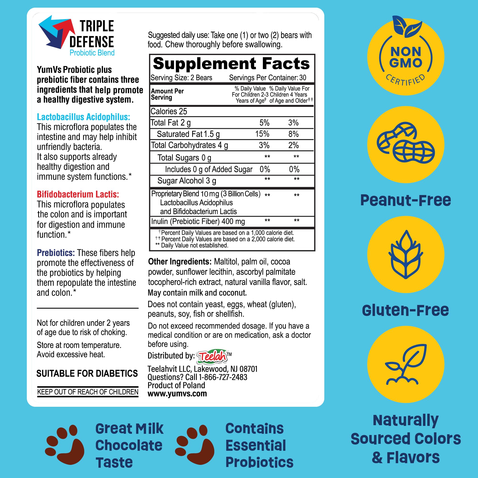 2-pack packaging of YUM-V'S kids probiotic chocolates