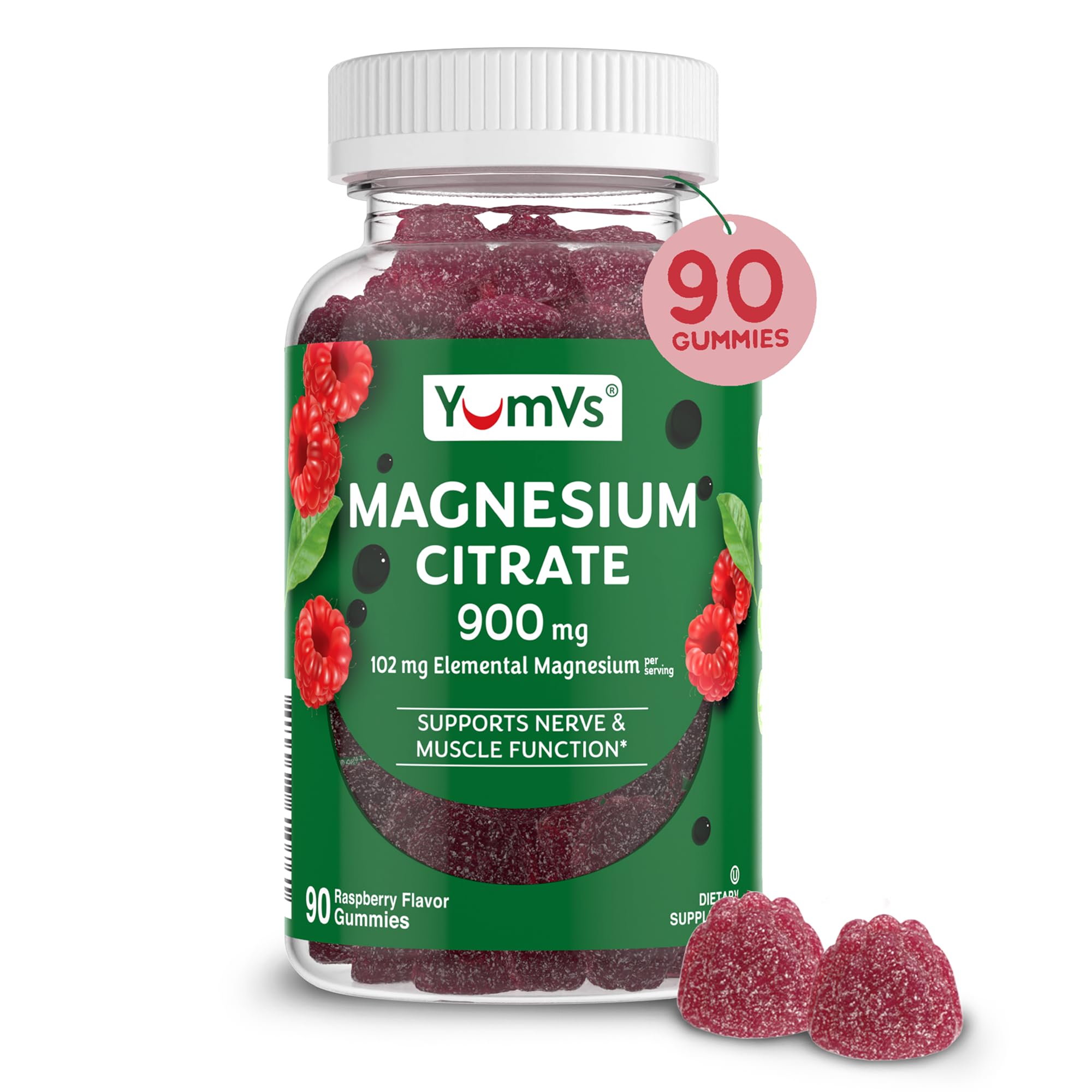 YUM-V'S Magnesium Citrate Gummies Raspberry bottle – front view
