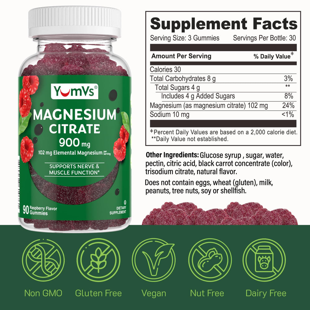 Nutrition facts label of YUM-V'S Magnesium Citrate Gummies