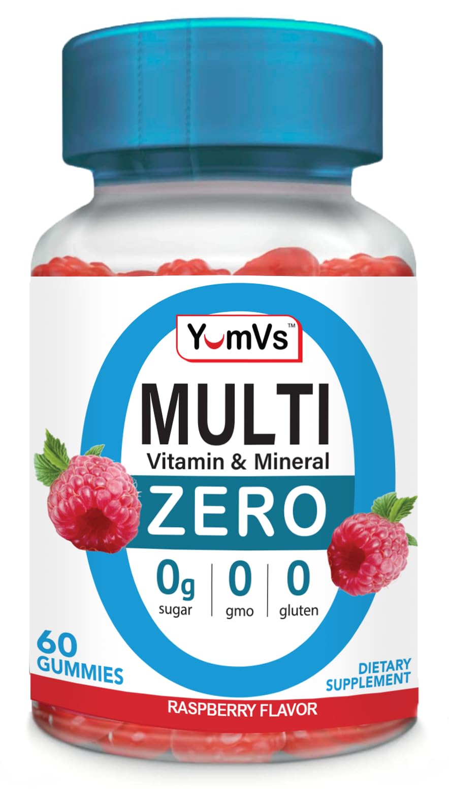 YUM-V'S Multivitamin Zero Gummies bottle with Raspberry flavor