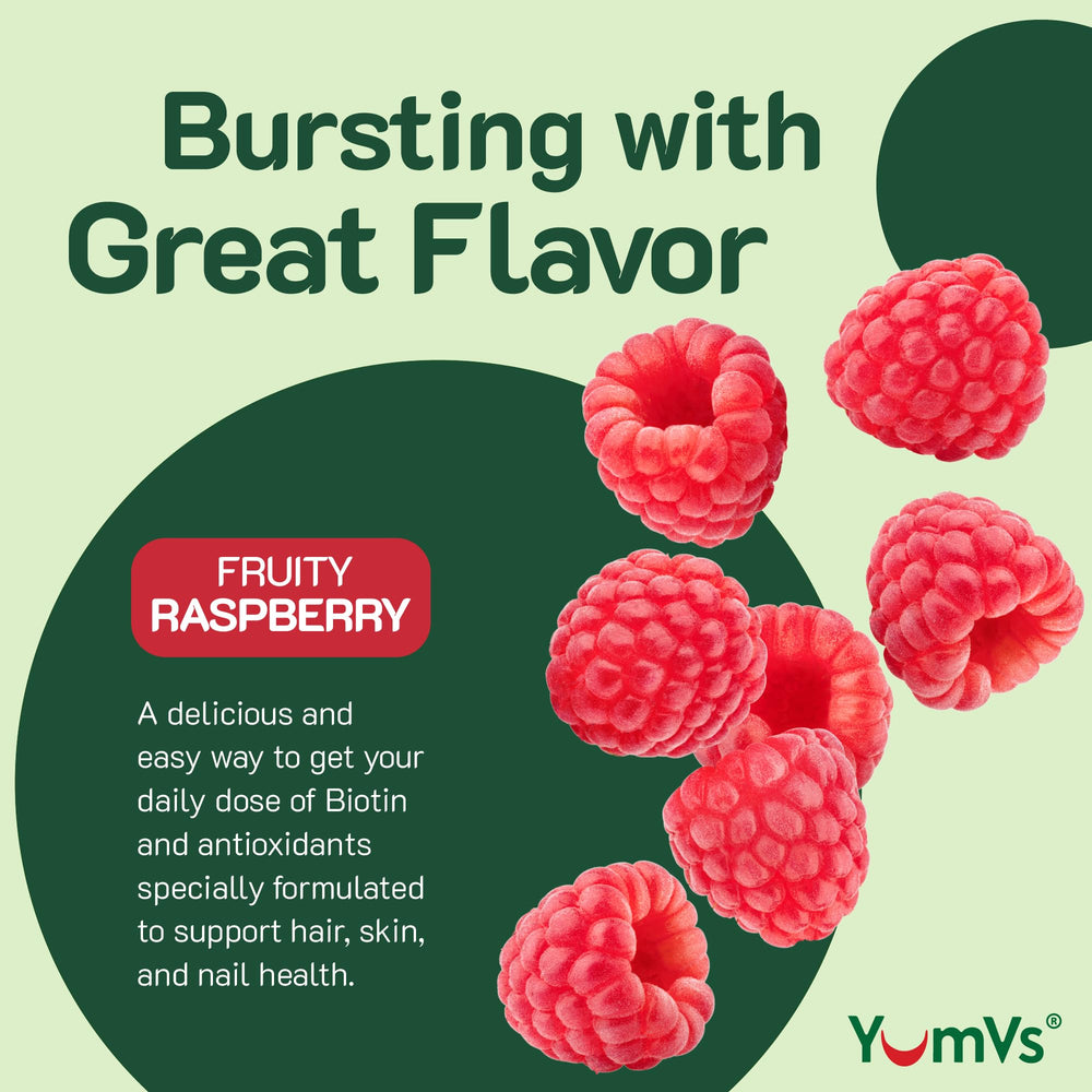 Graphic showing hair, skin and nails benefits from YumVs teen gummies