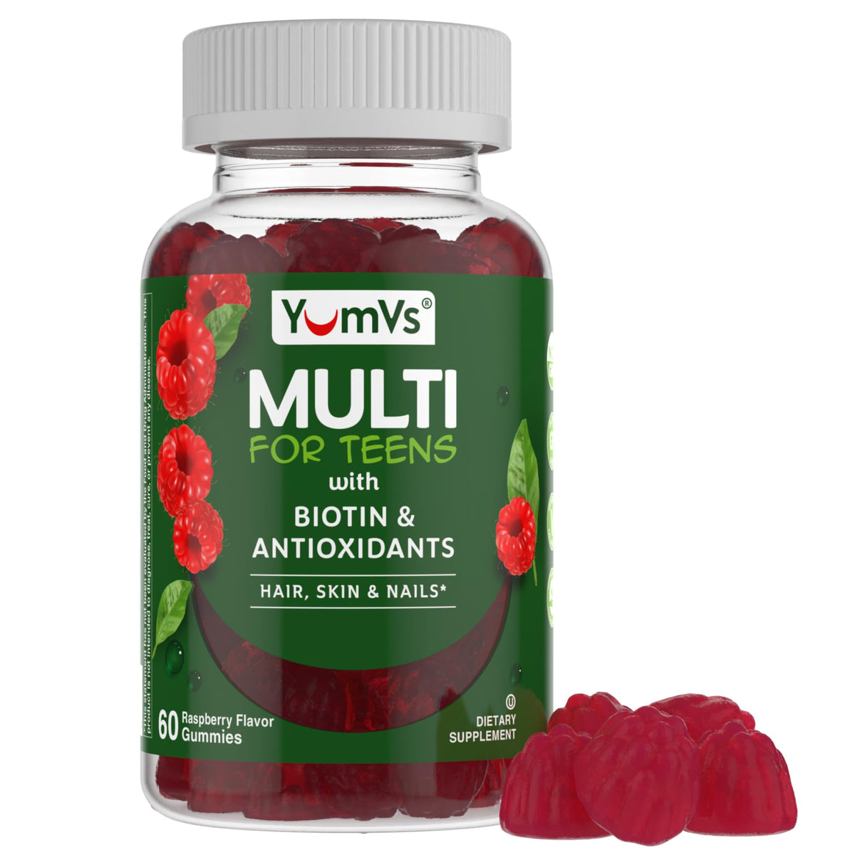YumVs Teen Multivitamin Gummies Raspberry flavor bottle front