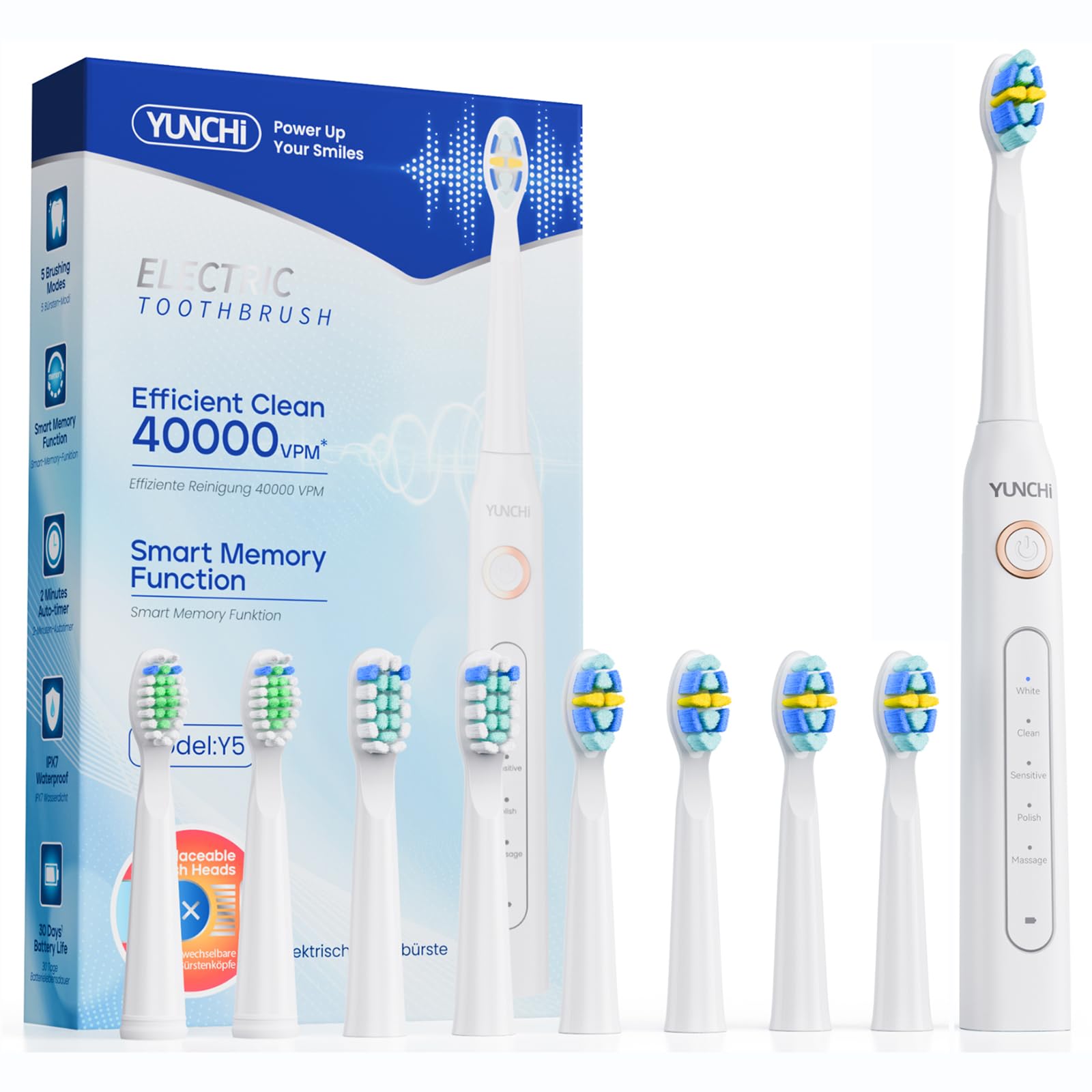 YUNCHI Electric Toothbrush white handle with charging dock