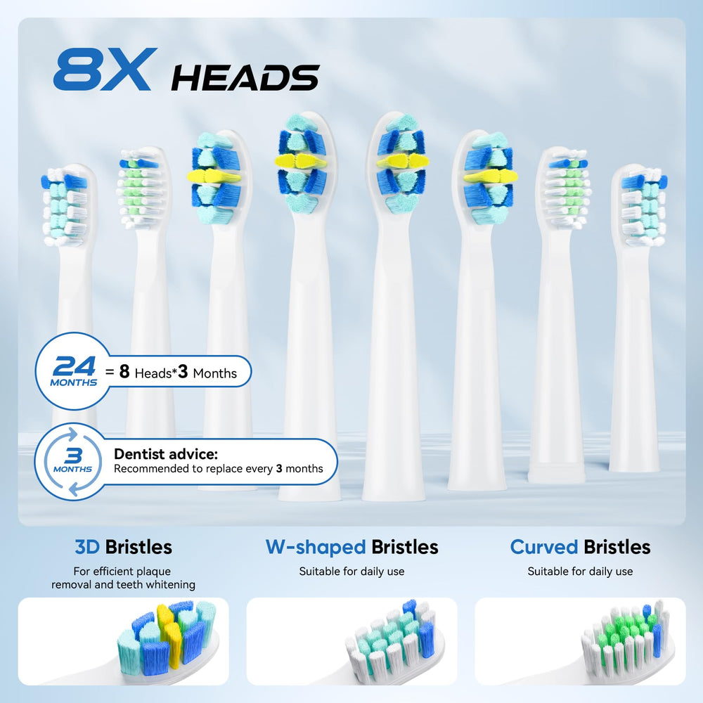 Eight soft DuPont brush heads included with YUNCHI toothbrush