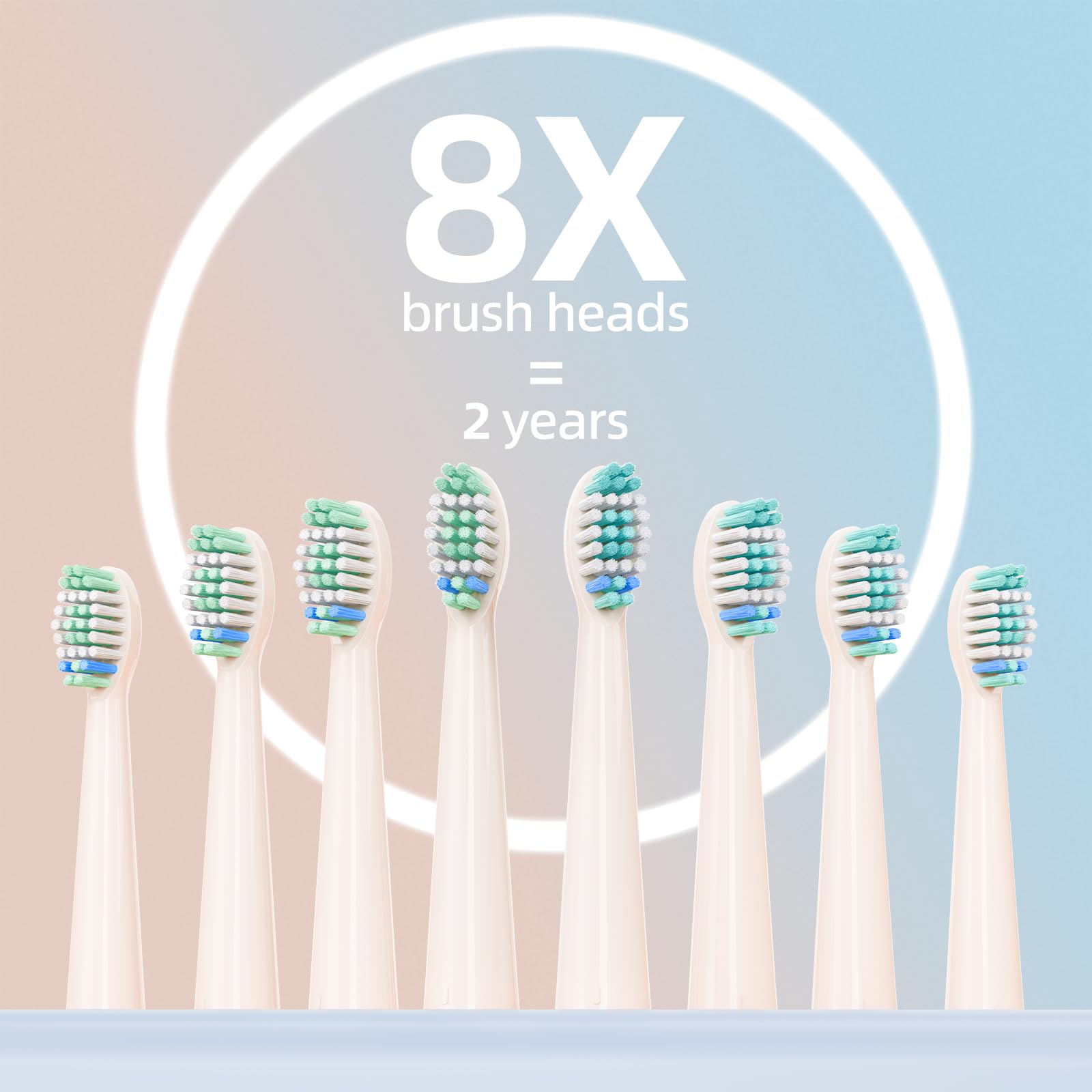 Eight DuPont brush heads included with YUNCHI toothbrush