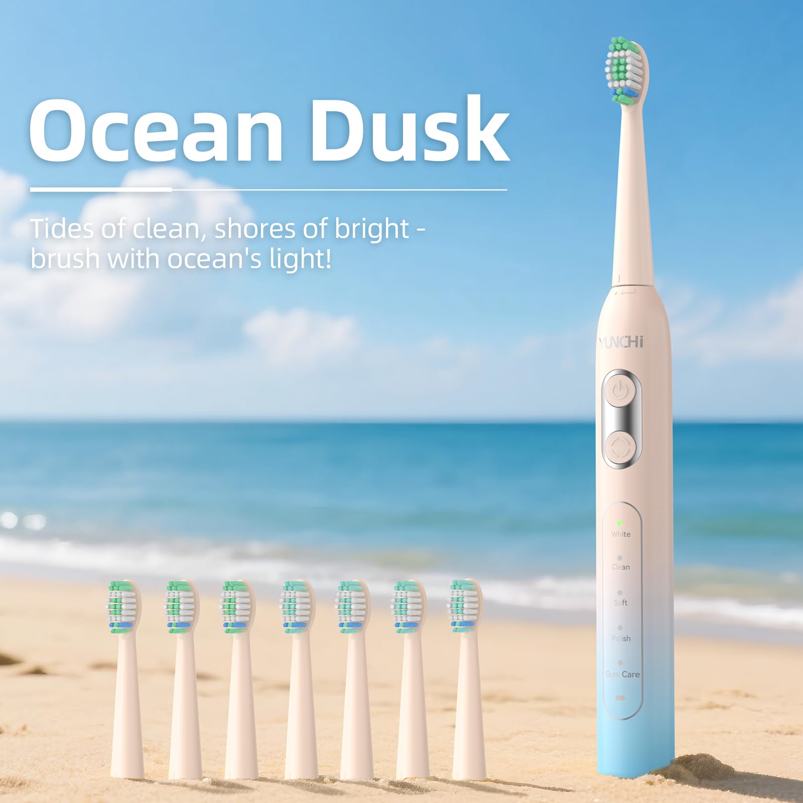 Side view of YUNCHI toothbrush in blue yellow gradient