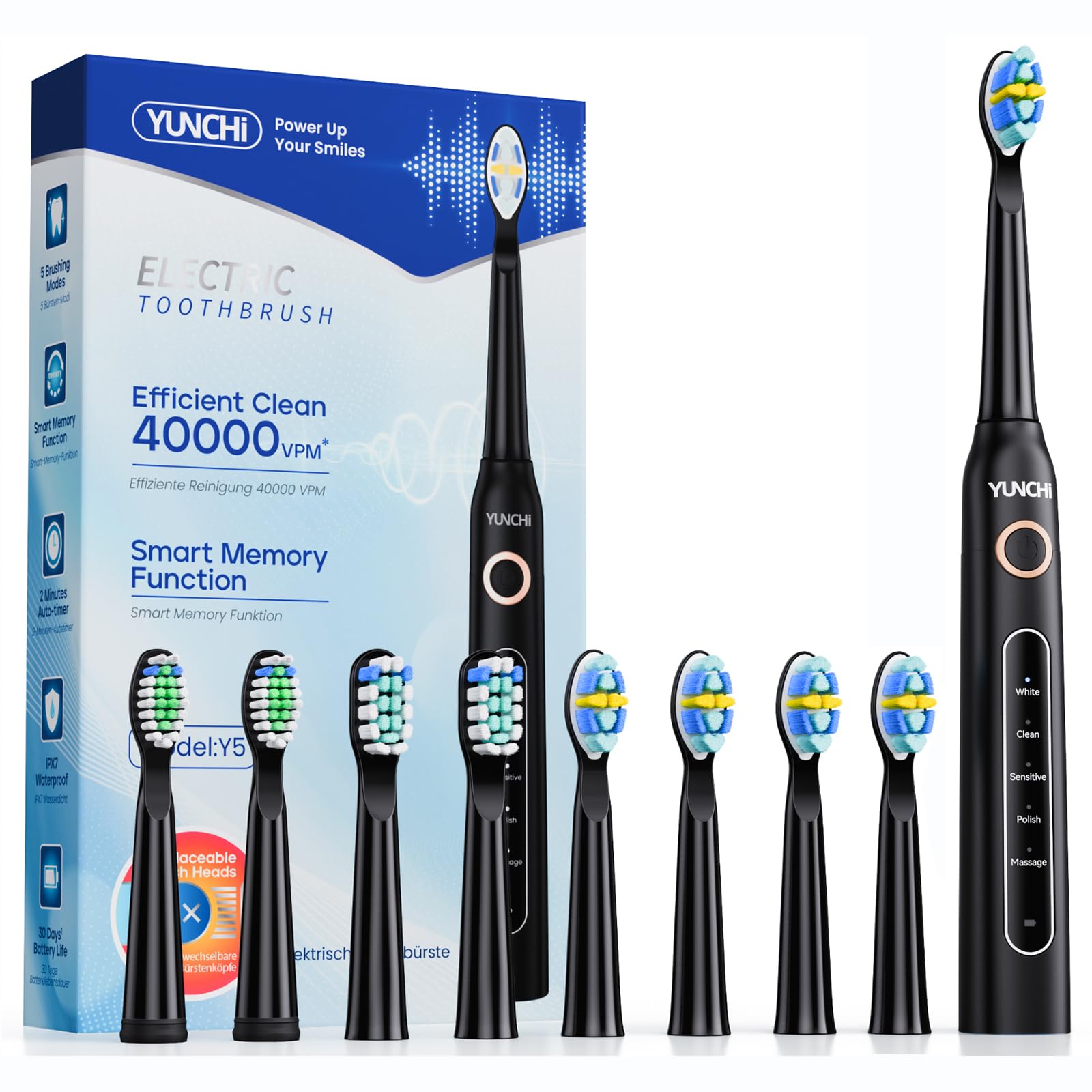 YUNCHI electric toothbrush black front view