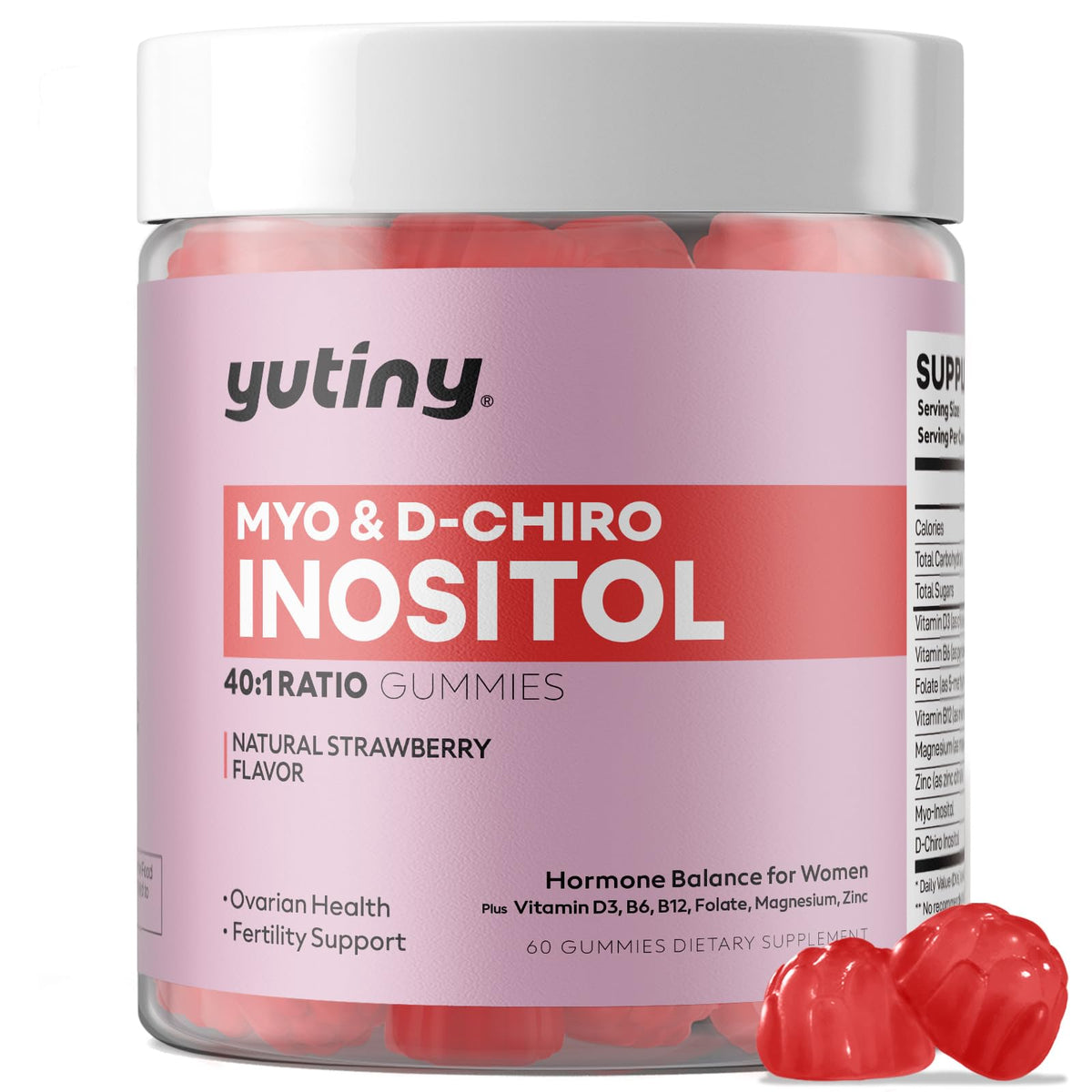 Yutiny gummies front packaging showing bottle and label, conveys product clarity