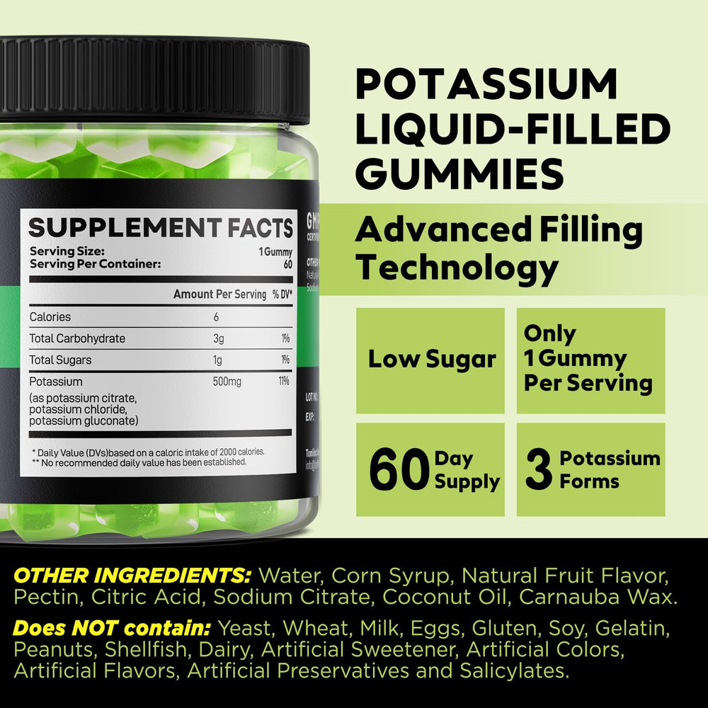 Close-up of a single 500 mg potassium gummy