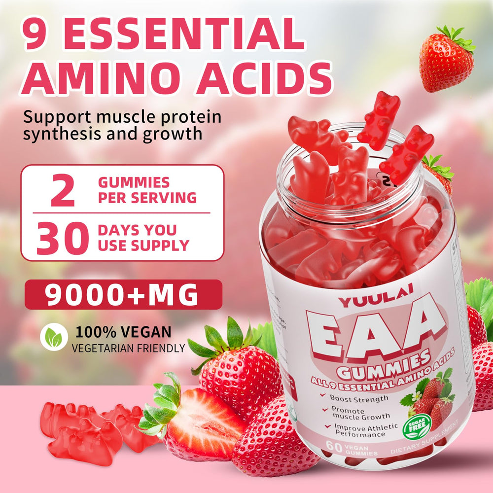 Energy and performance benefits illustration for YUULAI EAA Gummies