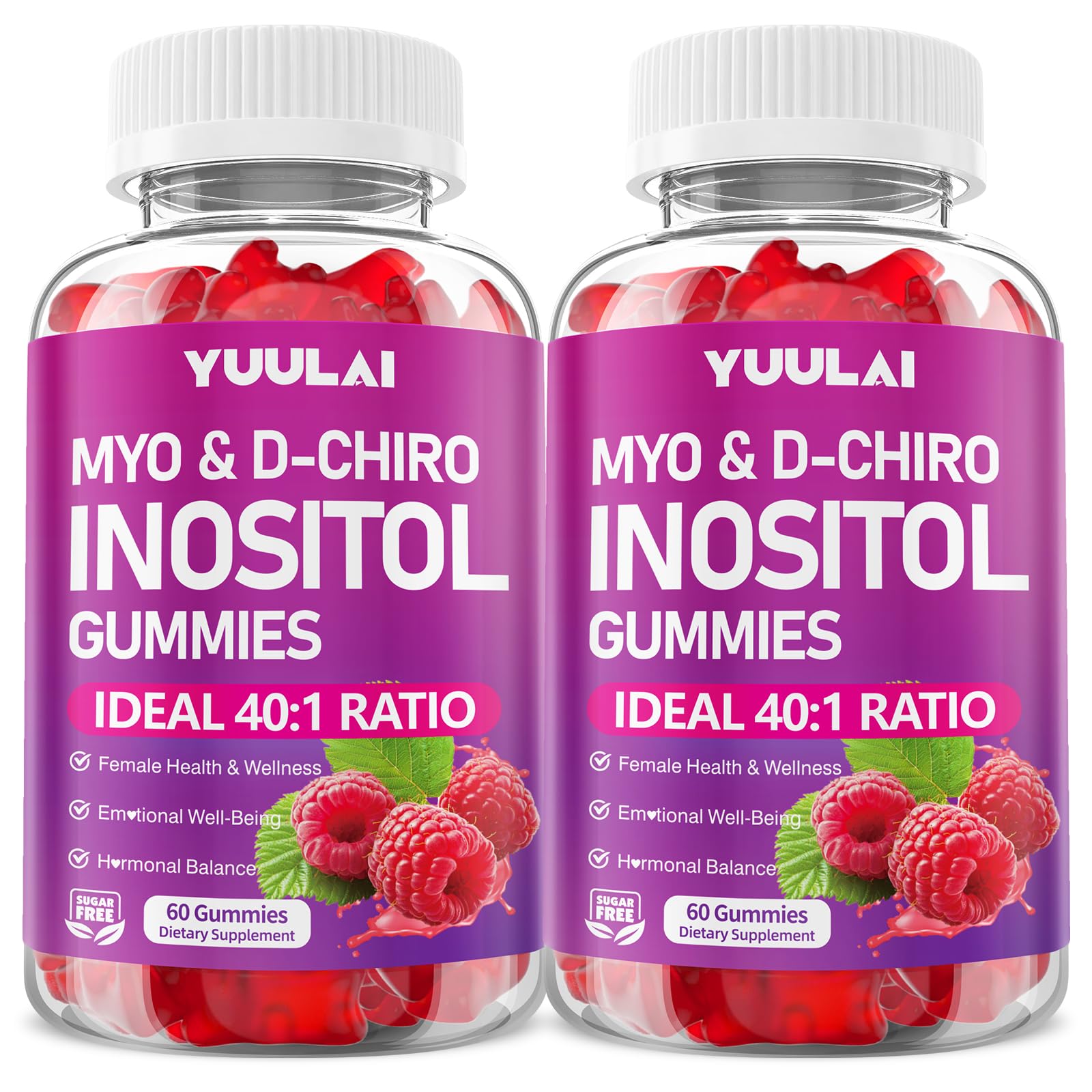 YUULAI front packaging showing two bottles and raspberry gummies for convenient daily use