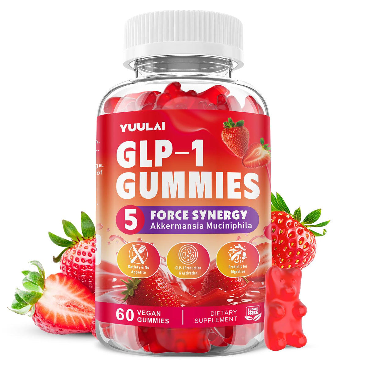 Front packaging view of Yuulai GLP-1 Gummies Raspberry 60 Count