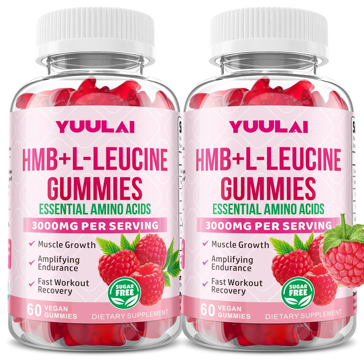 Front view of YUULAI HMB & L-Leucine Gummies bottle, 120 count