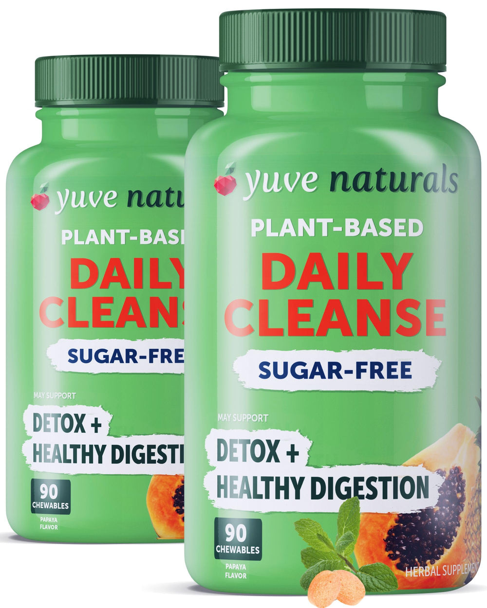 Packaging front of Yuve Natural Papaya Digestive Enzymes - 2 pack 90 count