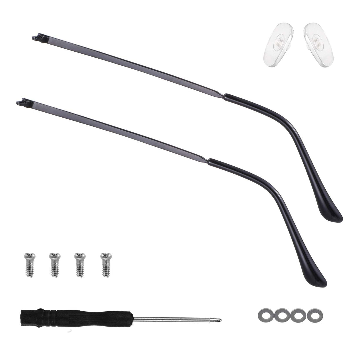 YUXIANLB glasses repair kit with 2 replacement arms, screws, nose pads and screwdriver