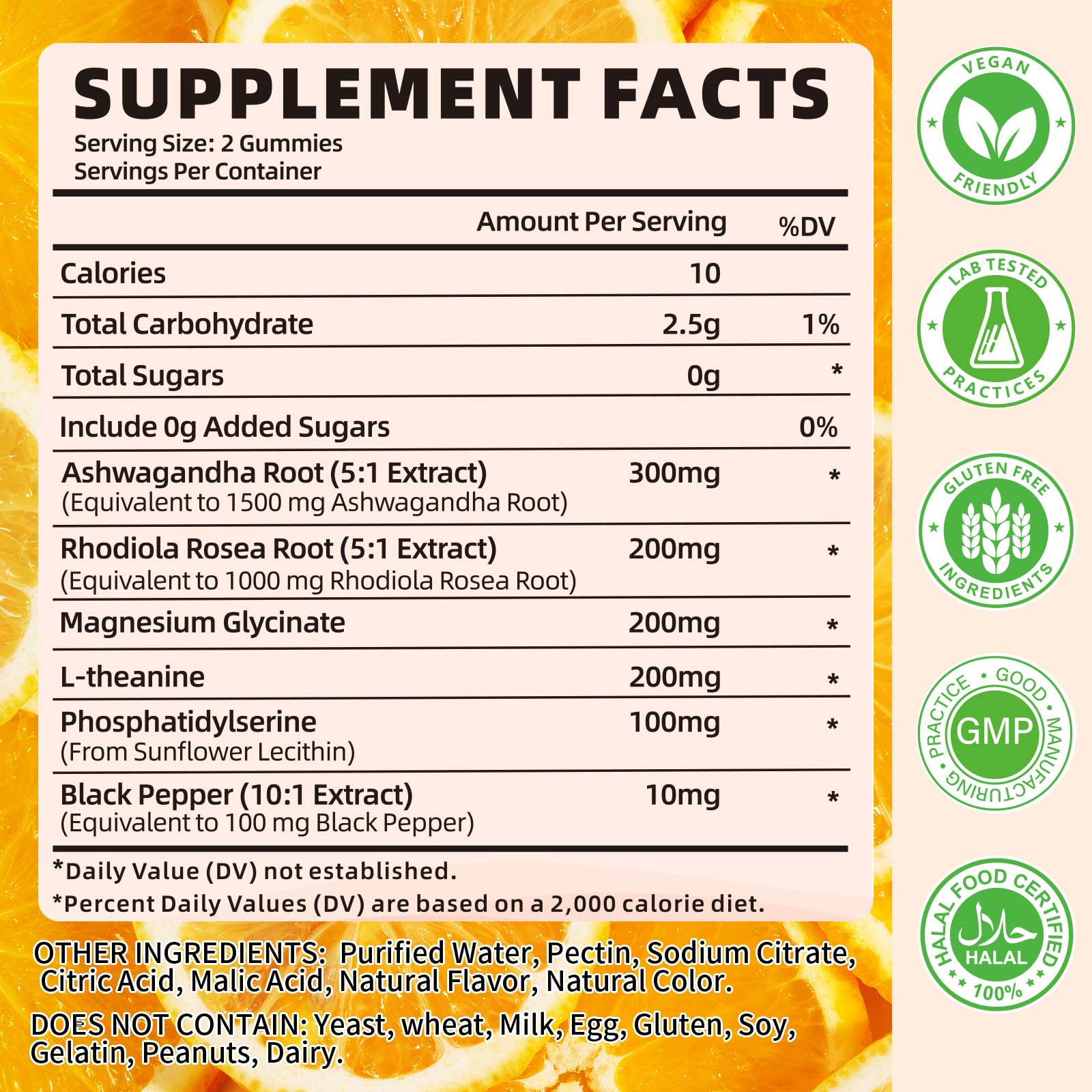Close-up of orange-flavored cortisol gummies for women