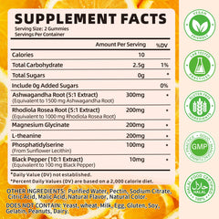 Close-up of orange-flavored cortisol gummies for women