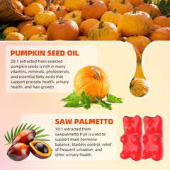 Gummies arranged with pumpkin seed illustration and natural ingredients