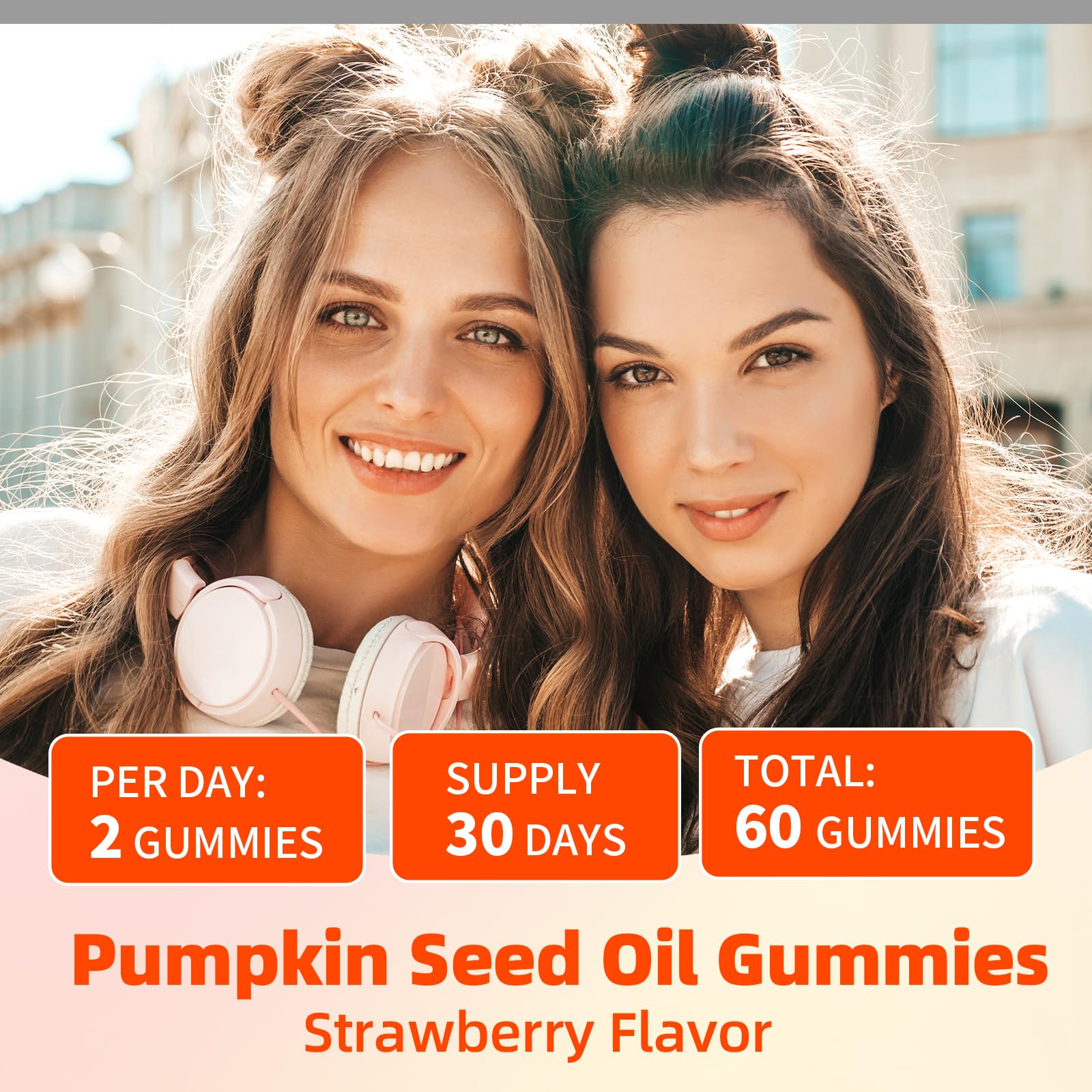 60-count bottle of YXSW Strawberry flavor pumpkin seed oil gummies