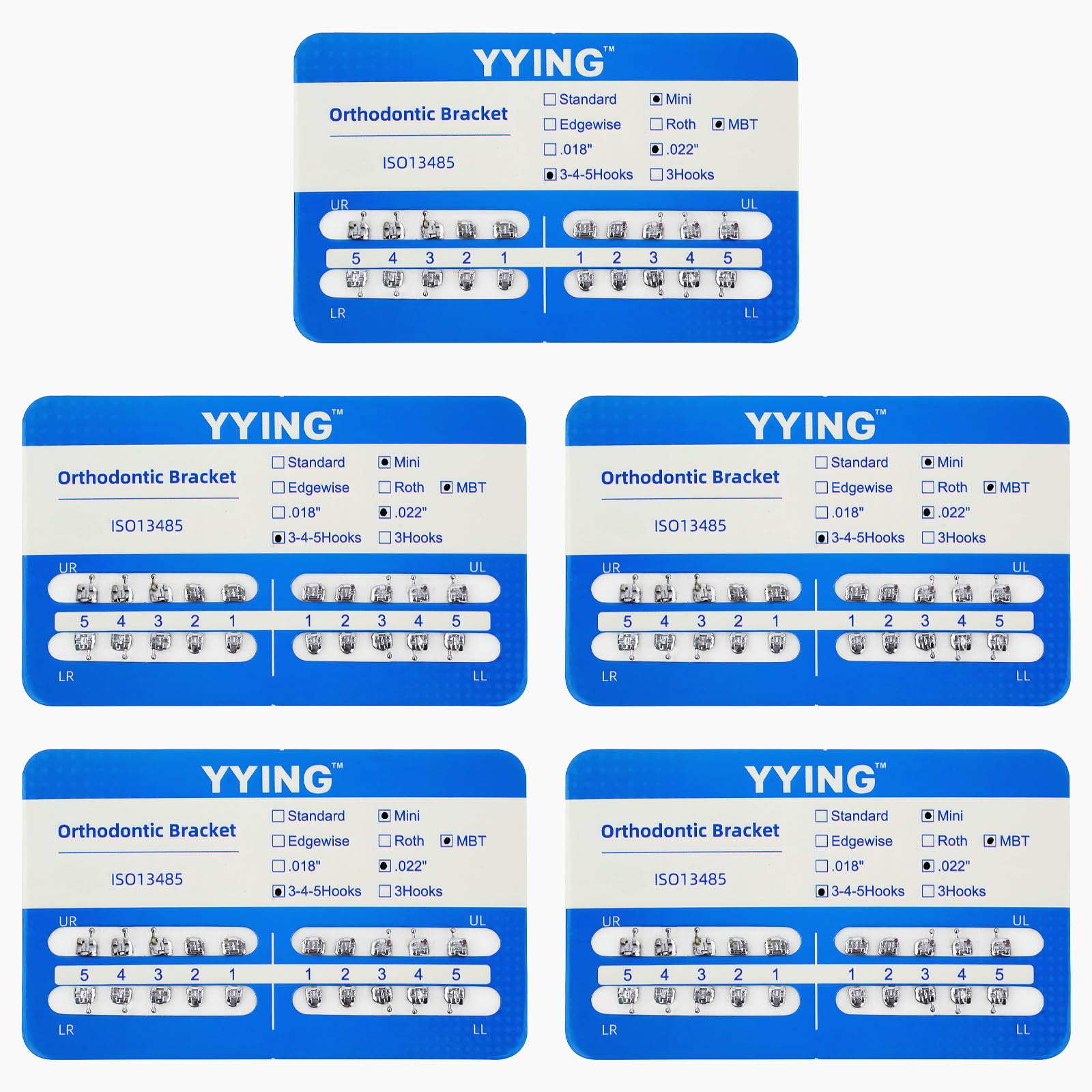 YYING 5 Packs Orthodontic Metal Brackets MBT Slot .022 with Hooks – image 1