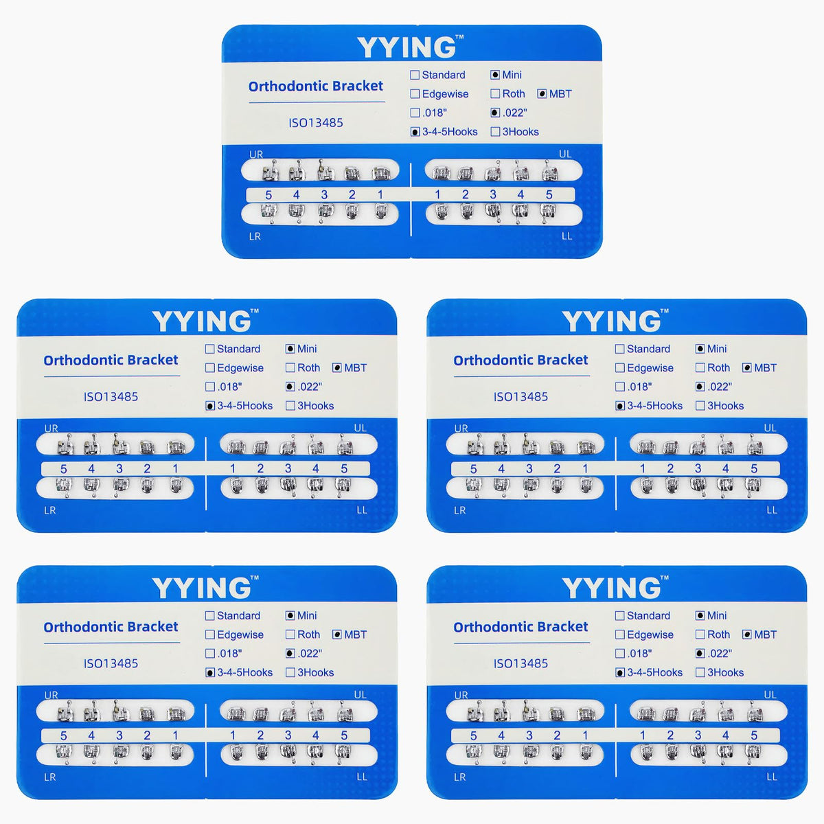 YYING 5 Packs Orthodontic Metal Brackets MBT Slot .022 with Hooks – image 1