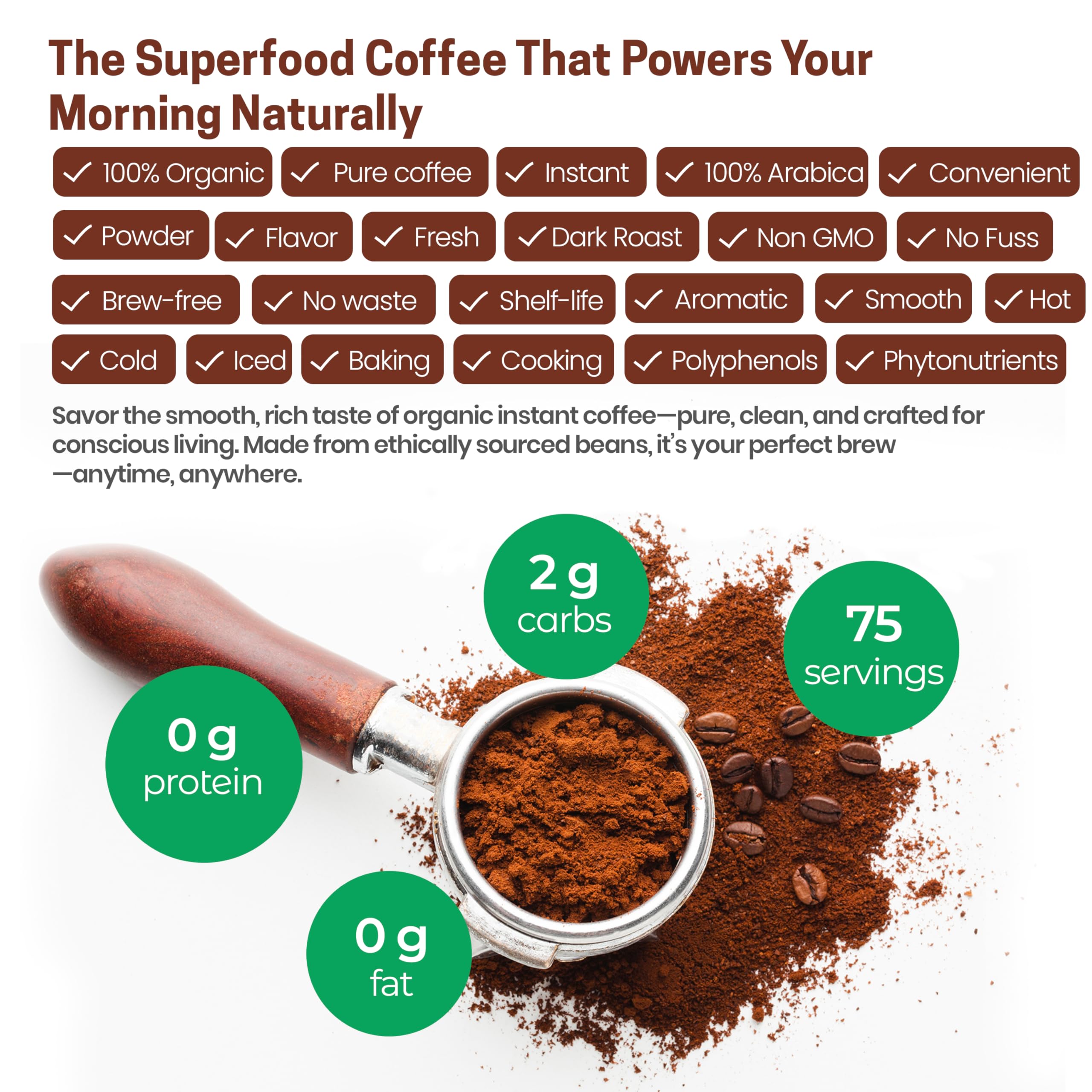 Z Natural Foods Organic Instant Coffee Powder is gluten-free, vegan, and non-GMO for everyday use.