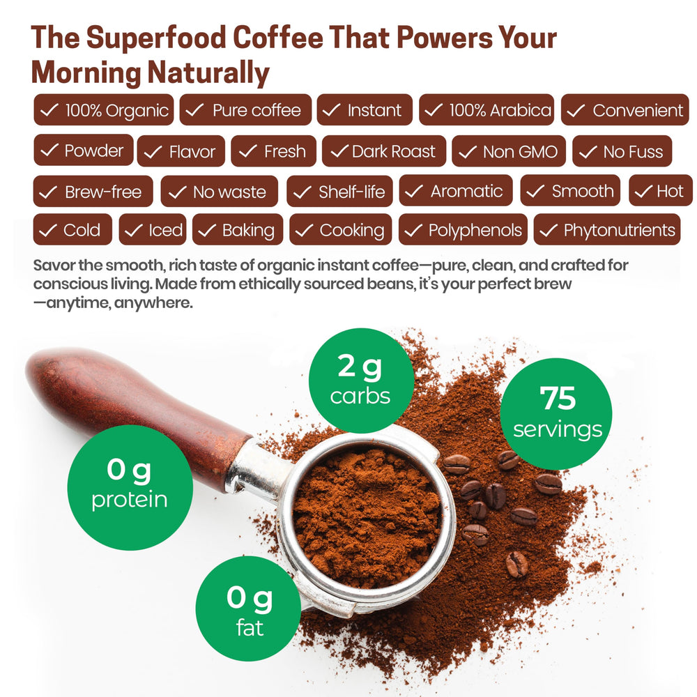 Z Natural Foods Organic Instant Coffee Powder is gluten-free, vegan, and non-GMO for everyday use.