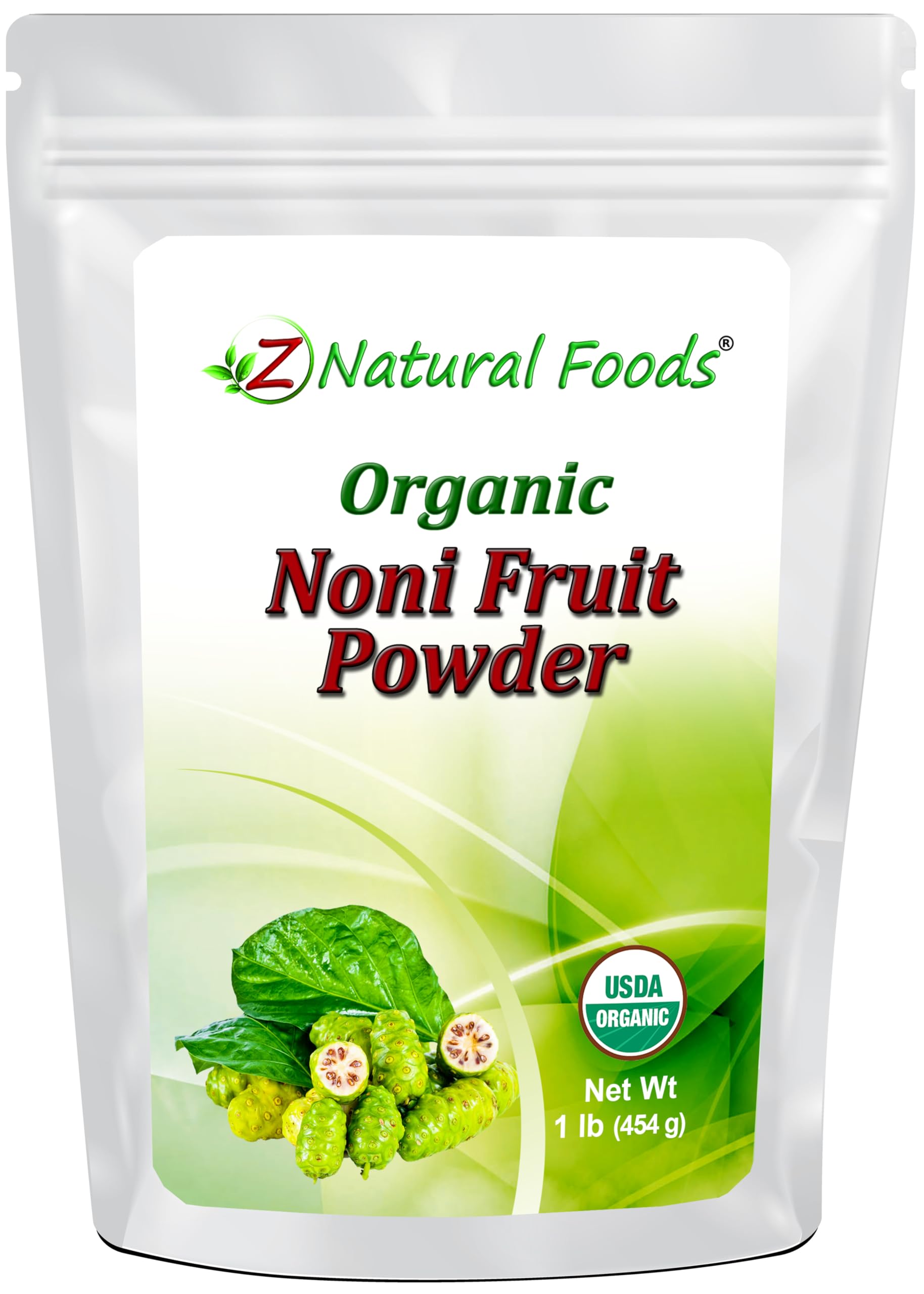 Front view of Z Natural Foods Noni Fruit Powder container