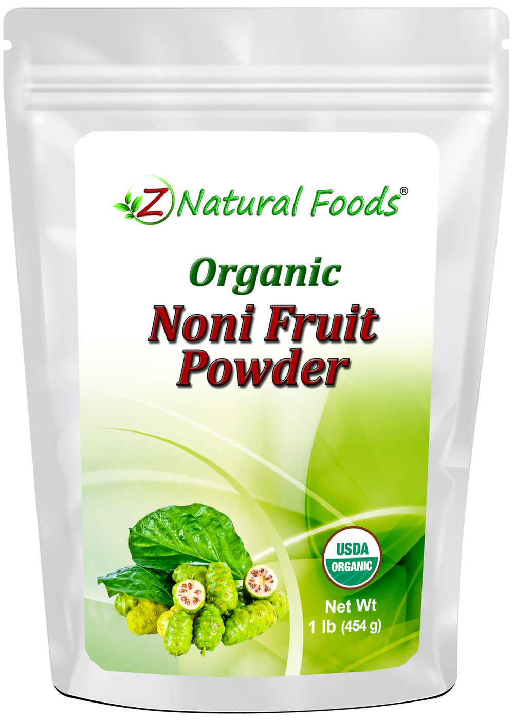 Front view of Z Natural Foods Noni Fruit Powder container