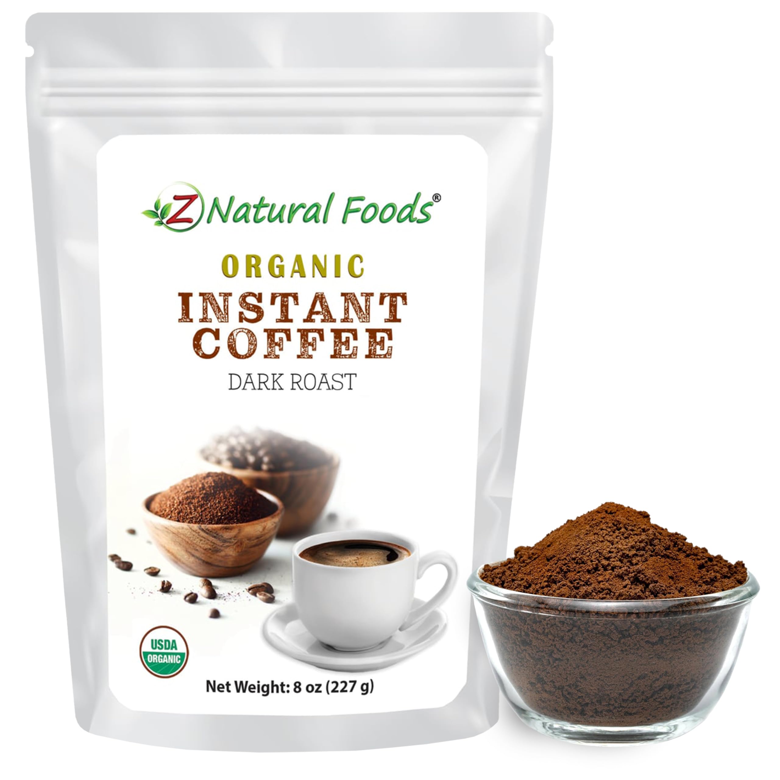 Z Natural Foods Organic Instant Coffee Powder bag delivers bold flavor for quick mornings.